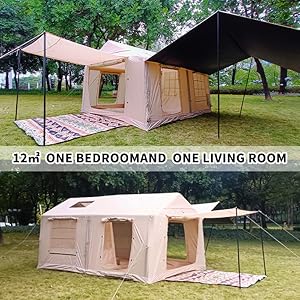 Inflatable Tent for Camping 10-12 People Large Inflatable Tent, Easy Setup 136 sqfts Glamping Tent,4 Season Tents for Camping