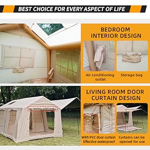 Inflatable Tent for Camping 10-12 People Large Inflatable Tent, Easy Setup 136 sqfts Glamping Tent,4 Season Tents for Camping