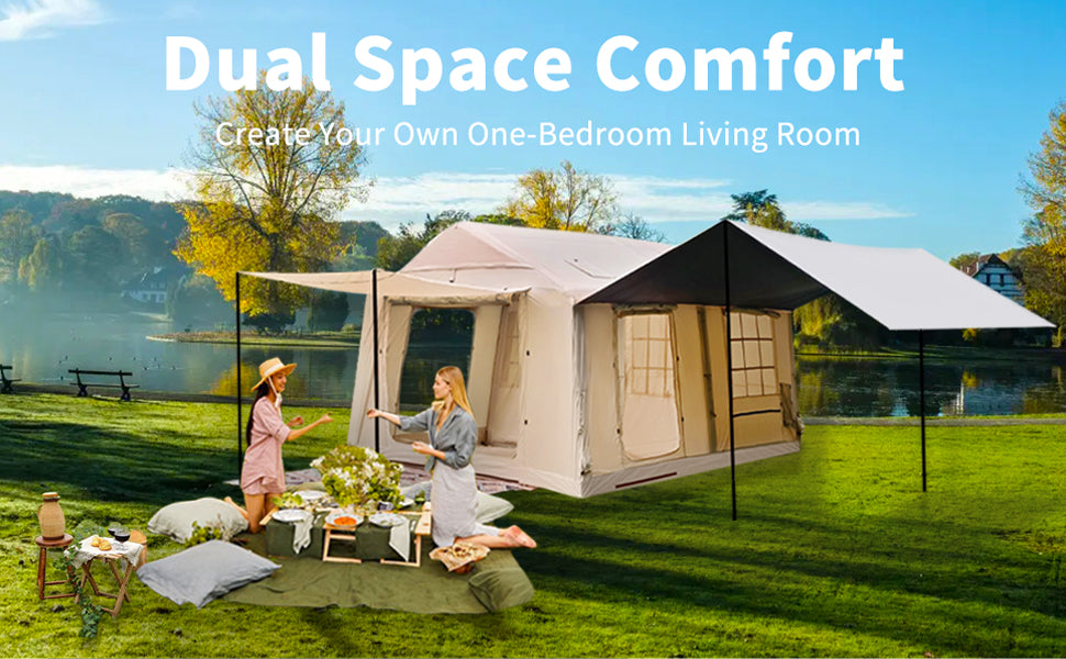 Inflatable Tent for Camping 10-12 People Large Inflatable Tent, Easy Setup 136 sqfts Glamping Tent,4 Season Tents for Camping