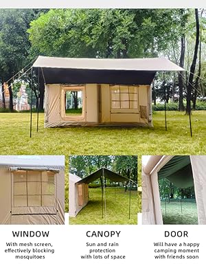 Inflatable Tent for Camping 10-12 People Large Inflatable Tent, Easy Setup 136 sqfts Glamping Tent,4 Season Tents for Camping