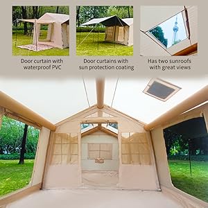 Inflatable Tent for Camping 10-12 People Large Inflatable Tent, Easy Setup 136 sqfts Glamping Tent,4 Season Tents for Camping