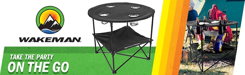 Camp Table Round 2-Tier Folding Table with 4 Cupholders and Carrying Bag for Camping, Beach and More Outdoors