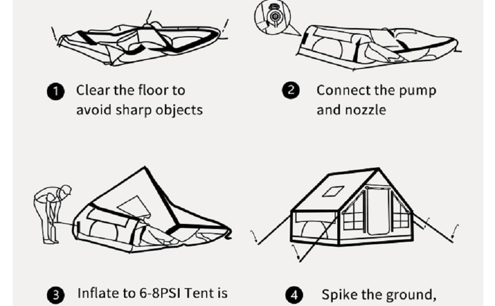 Inflatable Tent for Camping 10-12 People Large Inflatable Tent, Easy Setup 136 sqfts Glamping Tent,4 Season Tents for Camping