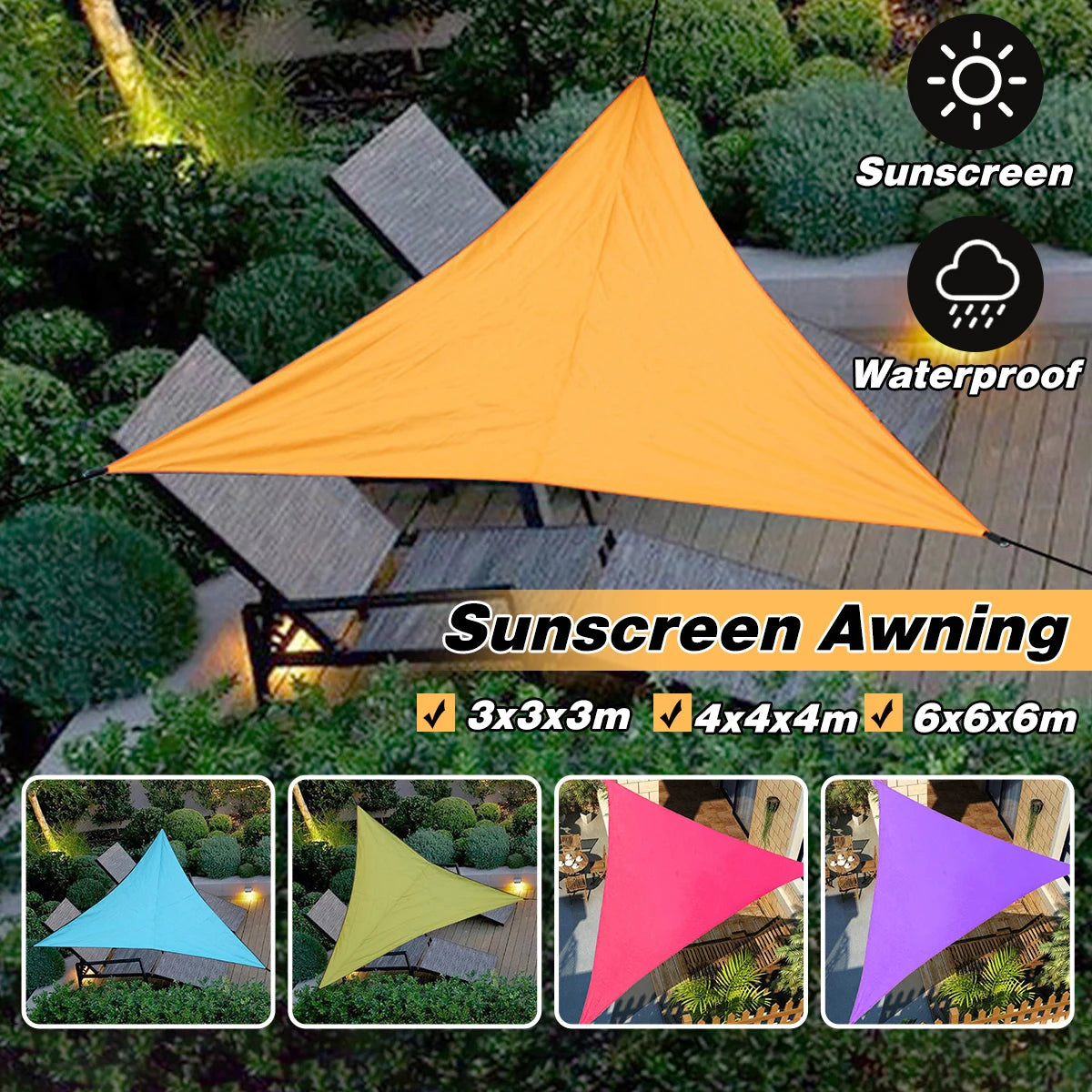 Heavy Shade Sail Sun Canopy Cover, Outdoor Yard Awnings, Waterproof Car Sunshade Cloth, Garden Yard, 3 M, 4 m, 6m, Summer