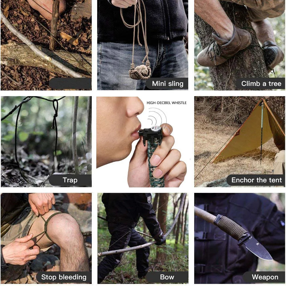 Survival kit set military outdoor travel mini camping tools aid kit emergency  survive Wristband whistle blanket knife