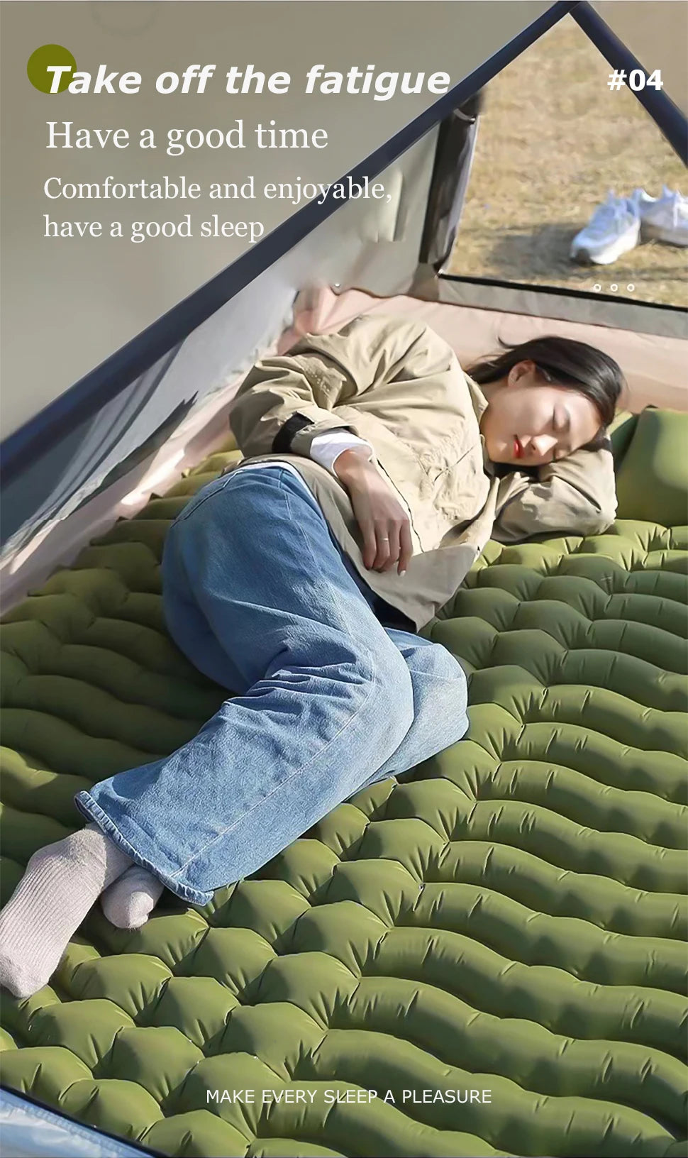 Double Sleeping Pad for Camping Self-Inflating Mat Sleeping Mattress with Pillow for Hiking Outdoor 2 Persons Travel Bed Air Mat