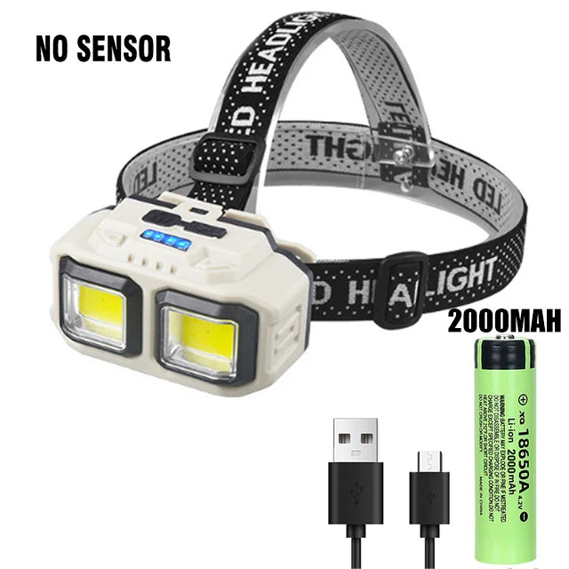 Powerful LED Induction Headlamp 4 Lighting Modes Type-C Charge Head Flashlight Outdoor Waterproof Camping Fishing Headlight