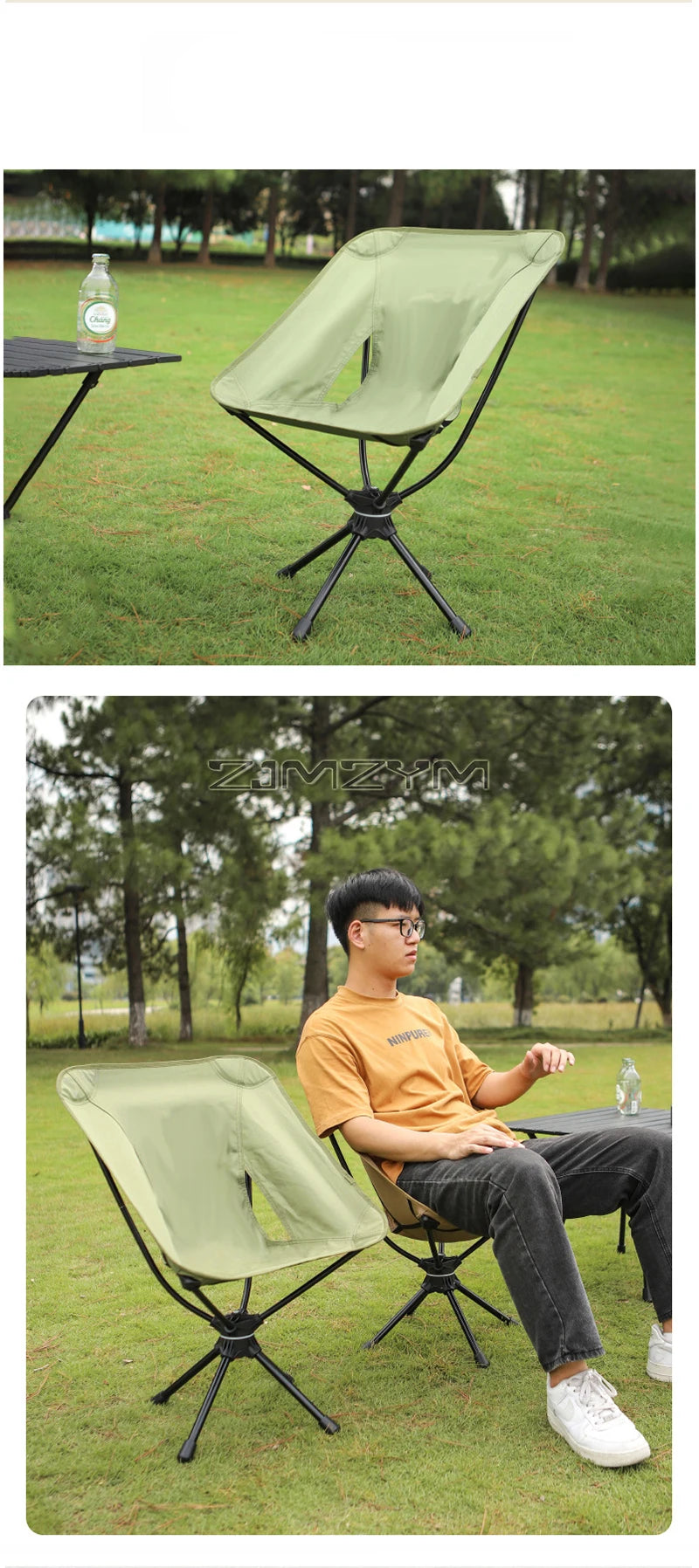 Swivel Portable Camping Chair Compact Collapsible Folding Chair with Carry Bag - Support 140kg - Outdoor Backpacking Chair