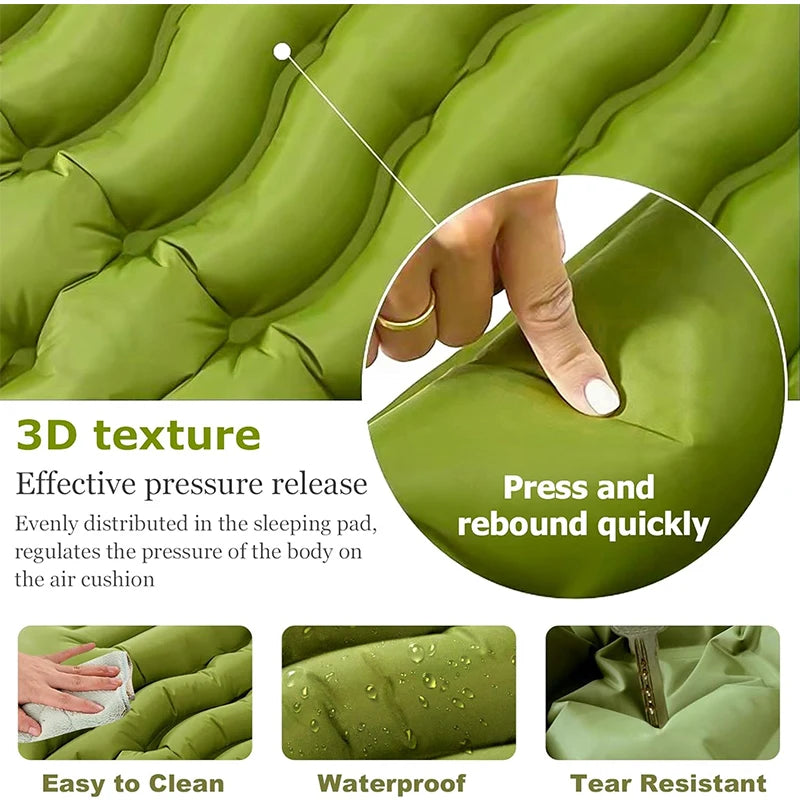 Double Sleeping Pad for Camping Outdoor 2 Persons Travel Bed Air Mat Self-Inflating Mat Sleeping Mattress with Pillow for Hiking