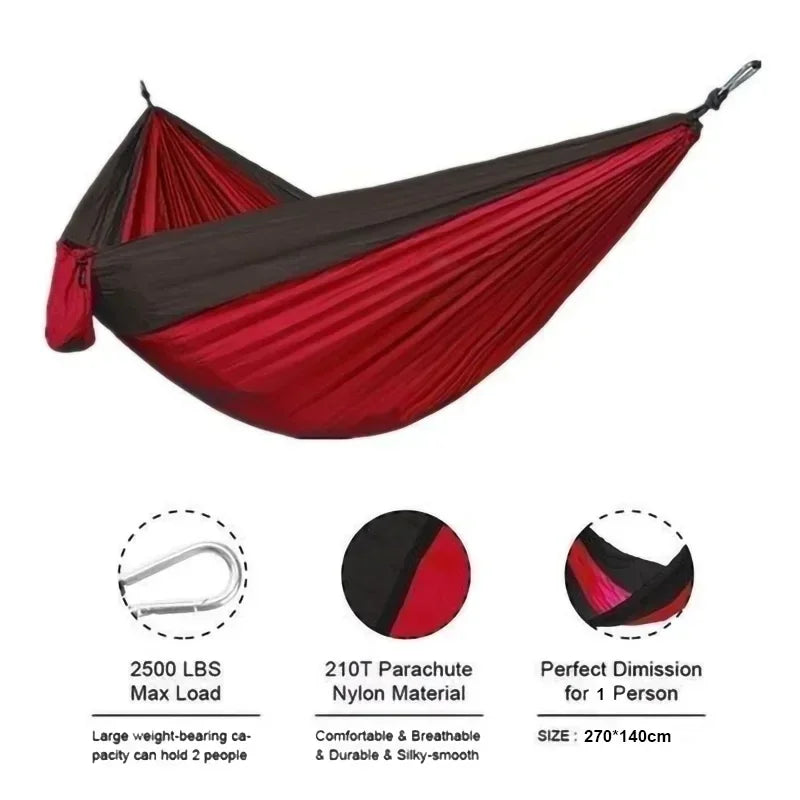 Outdoor Camping Hammock with Hanging Straps for Backpacking Travel Beach Yard and Garden Nylon Parachute Portable Hanging Bed