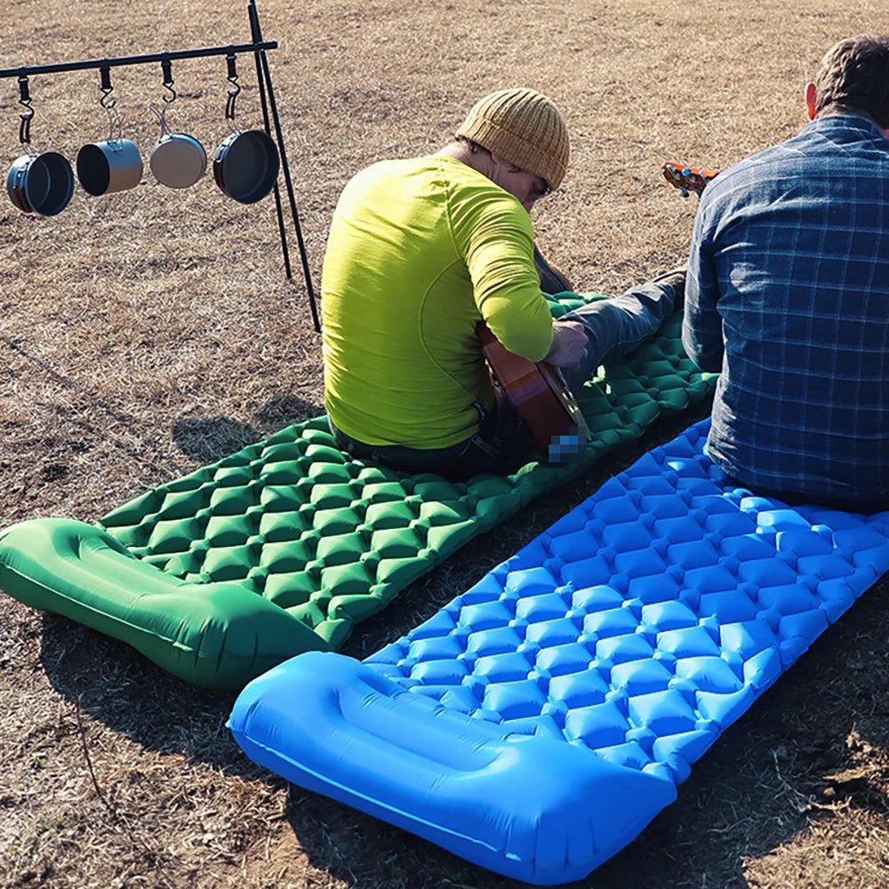 Double Sleeping Pad for Camping Inflatable Mattress with Pillow Outdoor Mat Travel Bed Cushion Built-in Pump 2 Person for Hiking