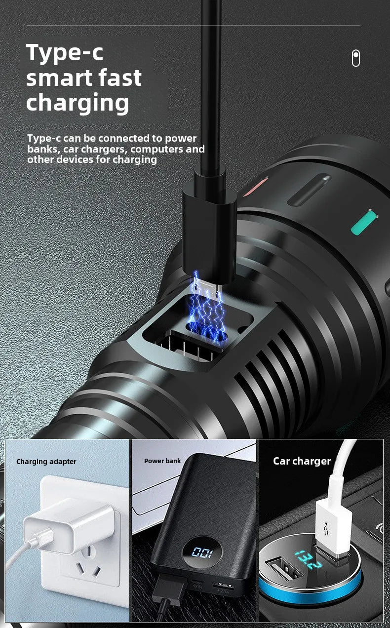 Flashlight, strong light charging, long-range ultra bright, household self-defense, outdoor portable small searchlight, LED zoom