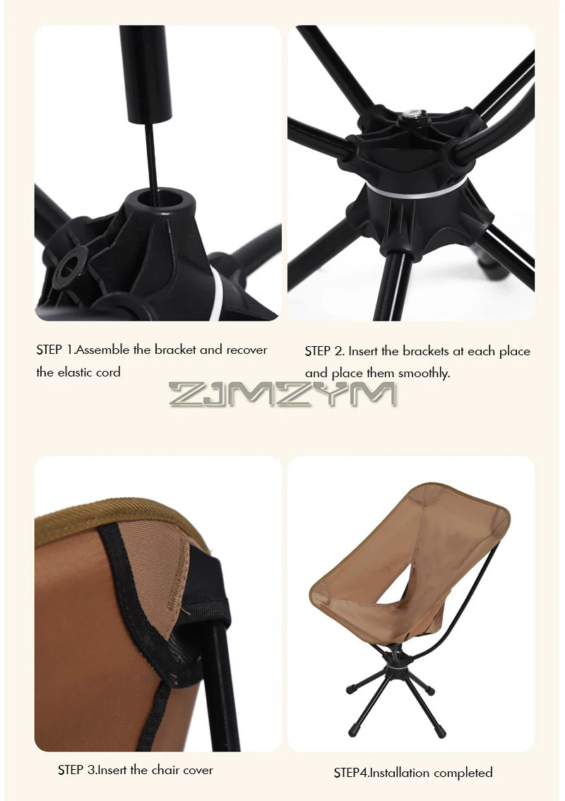 Swivel Portable Camping Chair Compact Collapsible Folding Chair with Carry Bag - Support 140kg - Outdoor Backpacking Chair