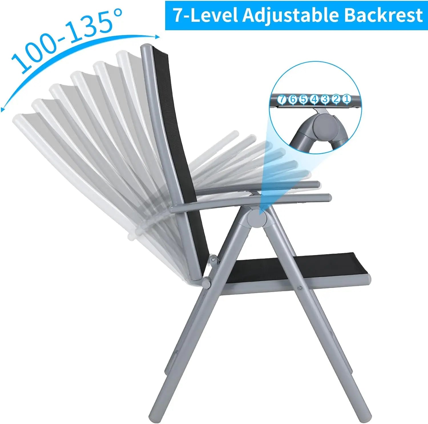 Homfa 2PC Balcony Chairs Set Garden Chairs Folding Chair 7-Way Adjustable Angle, Aluminium Camping Chair, Heavy Duty Load 150kg