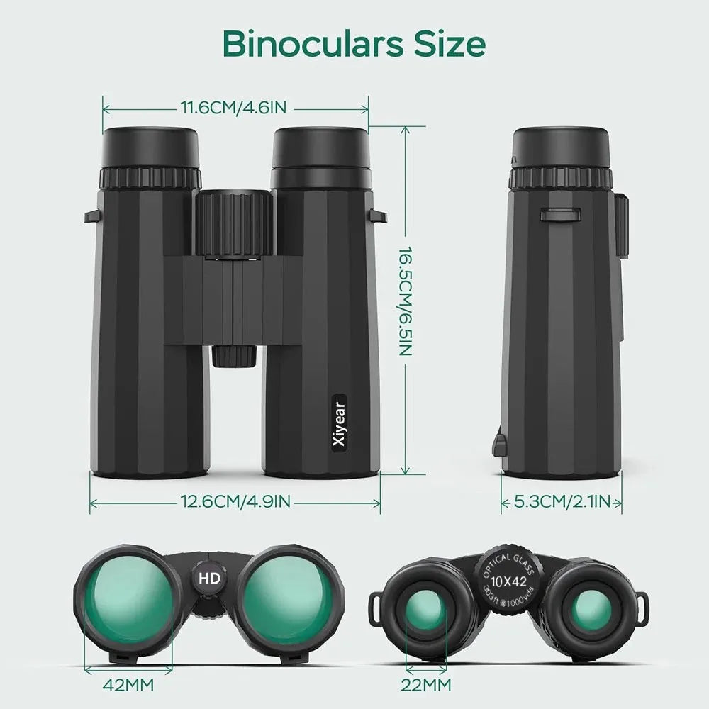 10X42 HD Binoculars For Adults BAK4 FMC Lens Waterproof Fogproof Compact Binoculars For Bird Watching Hunting Hiking Sports
