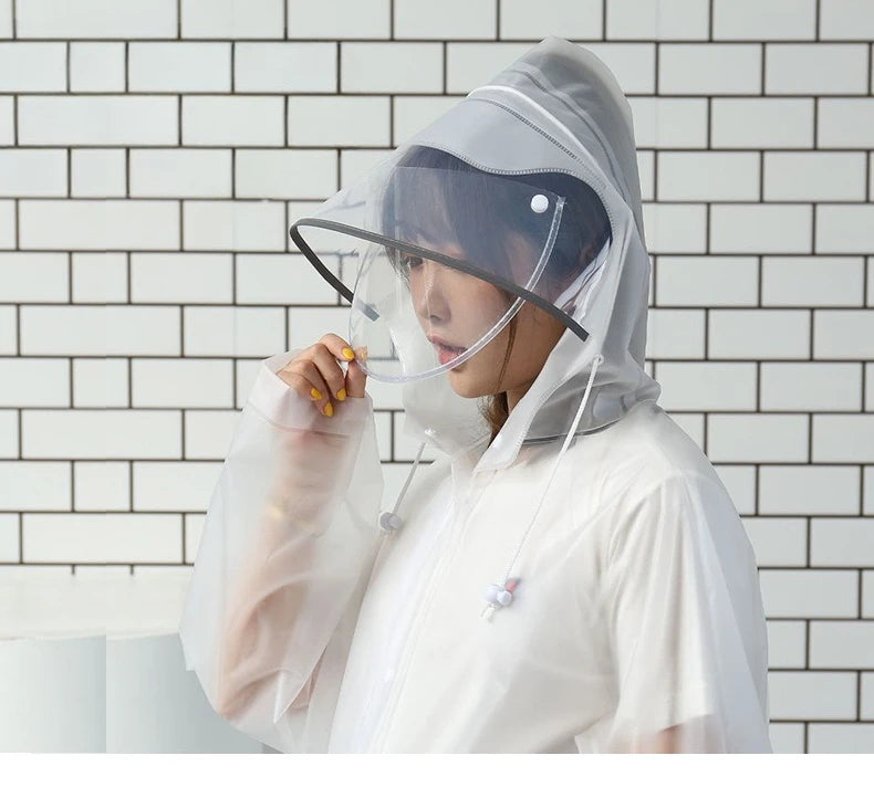 All In One Long Raincoat with Double Brim  Waterproof Poncho for Walking Cycling & Backpacking