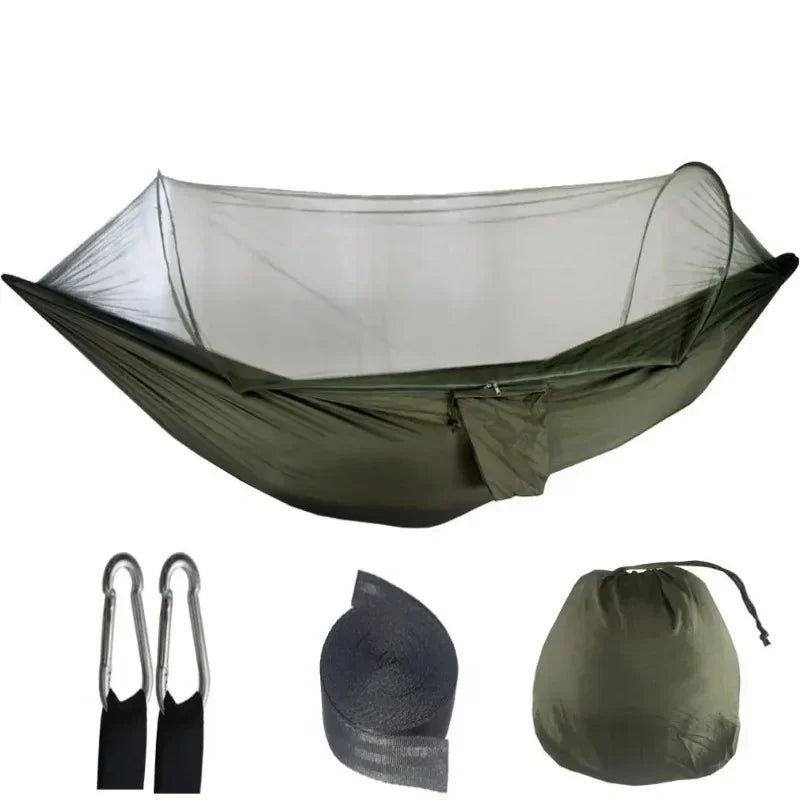 Camping Hammock and Portable Travel Outdoor Hanging Sleeping Hammock with Mosquito Net Single and Double Size Nylon Fabric