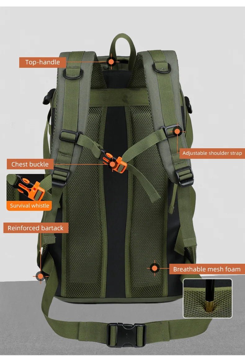 50L Camping Backpack Large Hiking Travel Bags Outdoor Sports Equipment Waterproof Oxford Shoulder Mountain Climbing Rucksack