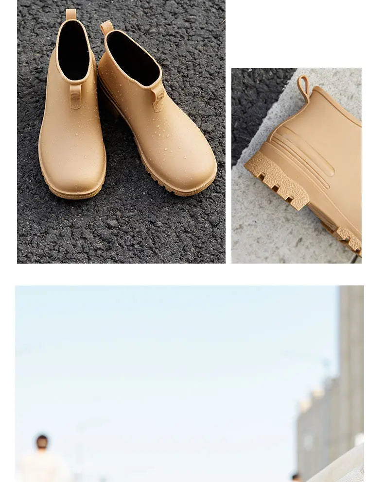 Rain Boots， for Men and Women, New Waterproof Shoes, Short Tube, Non-slip, Thick Sole, Wear-resistant, Warm Couple Camping Shoes
