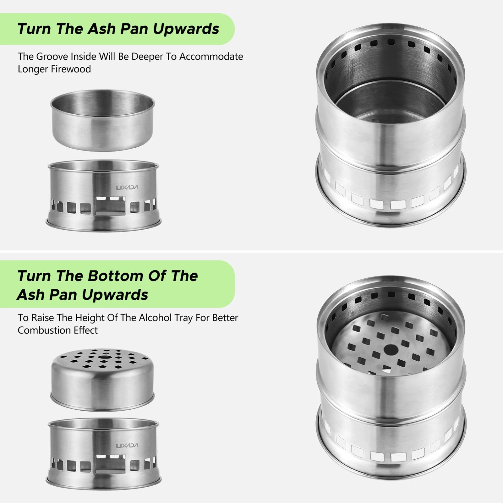 Camping Stove 3-in-1 Portable Stainless Steel Lightweight Wood Gas Solid Fuel Stoves for Outdoor Cooking Picnic BBQ