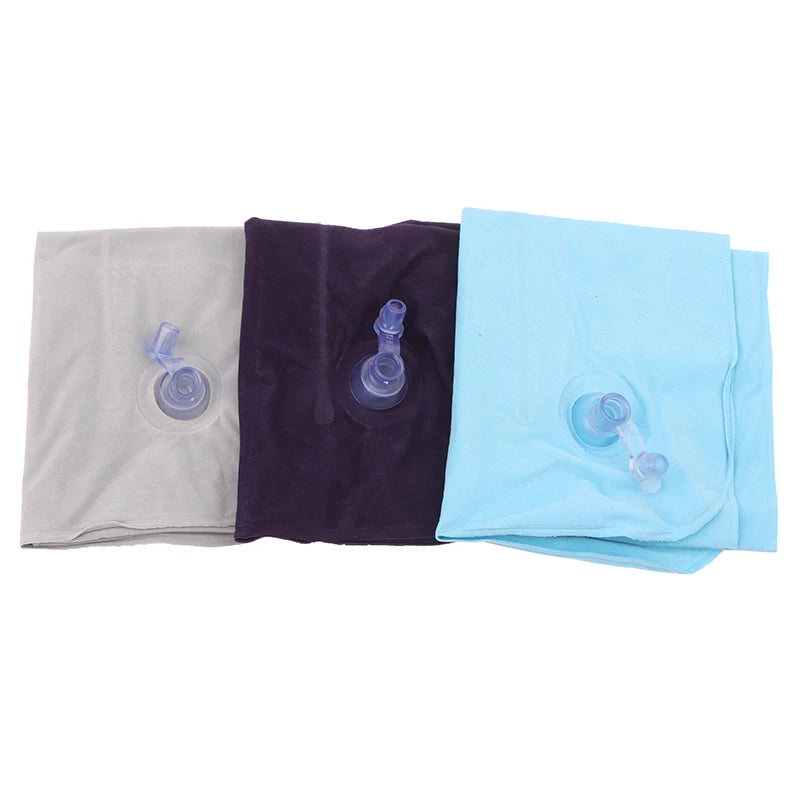 Portable Inflatable Flocking PVC Pillow Camping Sleeping Air Pillow For Travel Outdoor Hiking Flight Foldable Head Rest Pillow