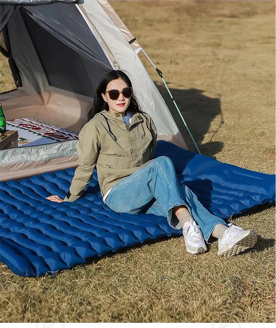 Double Sleeping Pad for Camping Self-Inflating Mat Sleeping Mattress with Pillow for Hiking Outdoor 2 Persons Travel Bed Air Mat