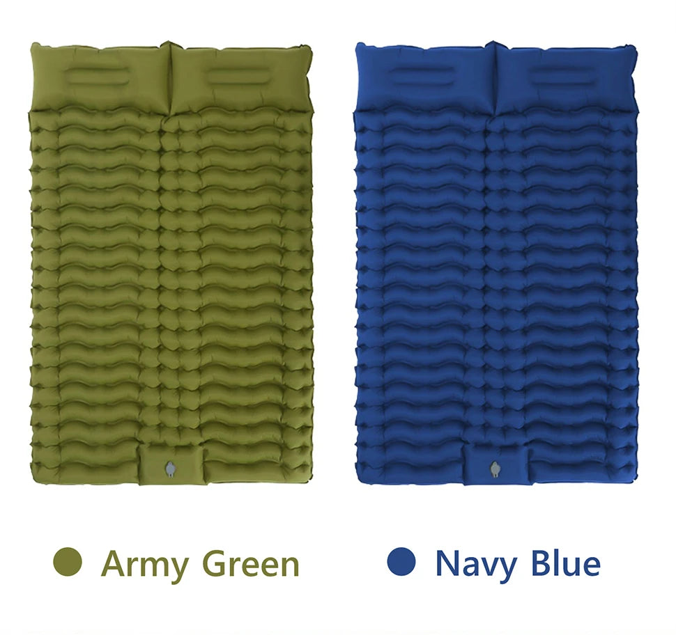 Double Sleeping Pad for Camping Self-Inflating Mat Sleeping Mattress with Pillow for Hiking Outdoor 2 Persons Travel Bed Air Mat