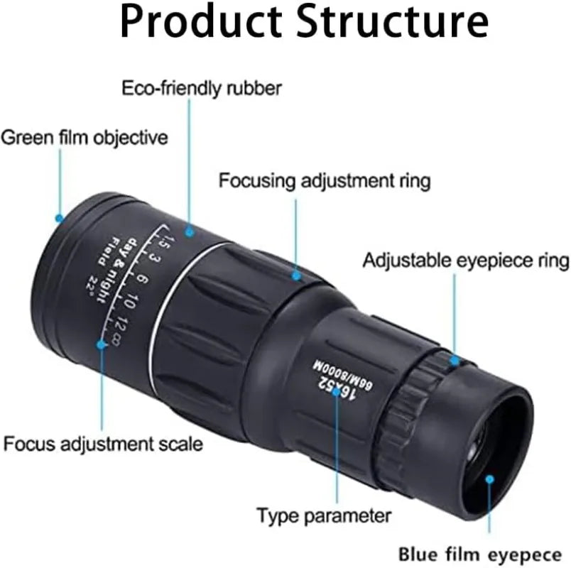 16x52 Monocular Binoculars Dual Focal Length Optical Zoom Binoculars for Birdwatching/Wildlife/Hunting/Camping/Hiking/Traveling