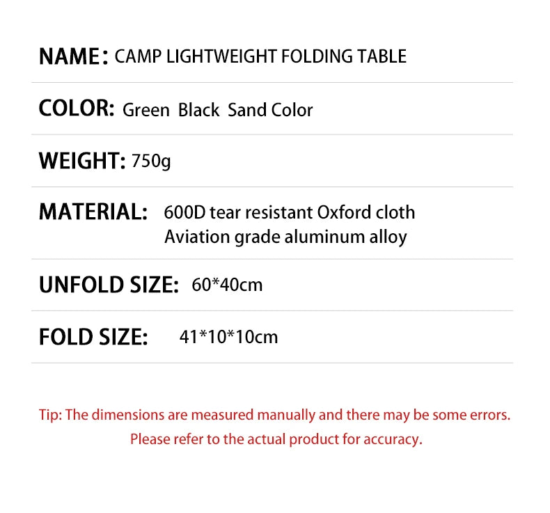 TARKA Camping Oxford Fabric Table Folding Desk Lightweight Foldable Cloth Tables Outdoor Fishing Picnic Desk Camping Equipment