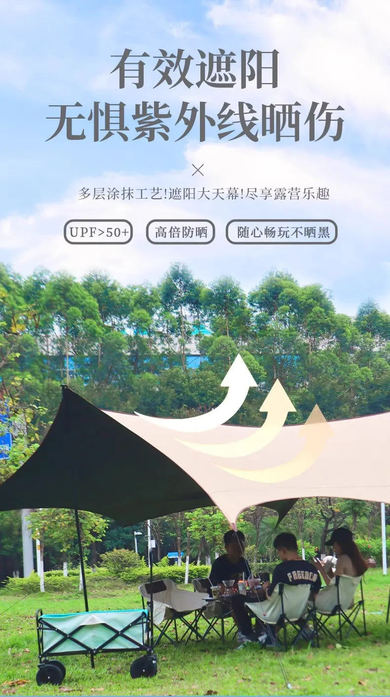 Canopy tent outdoor camping shade hexagonal vinyl coated silver thickened curtain sun protection pergola camping picnic equipmen