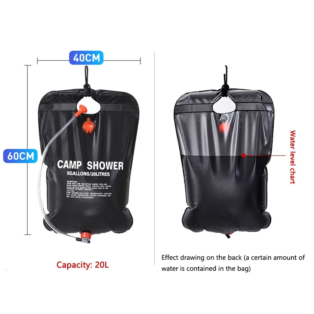 20L Portable Outdoor Camping Shower Bag Solar Heated Travel Hiking Climbing Shower Bath Water Bags Camping Equipment