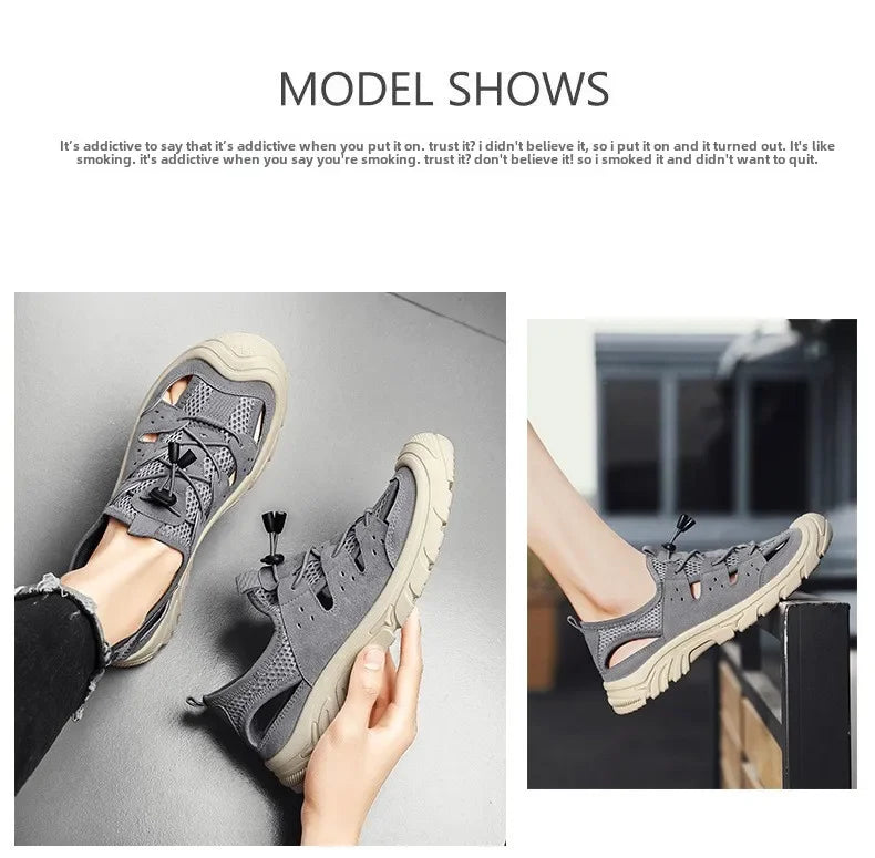 2025 Barefoot Beach Shoes Camping Travel Baotou Sandals Men's Outerwear Trendy Cool Slippers Mesh Quick Drying Sports Sweatproof