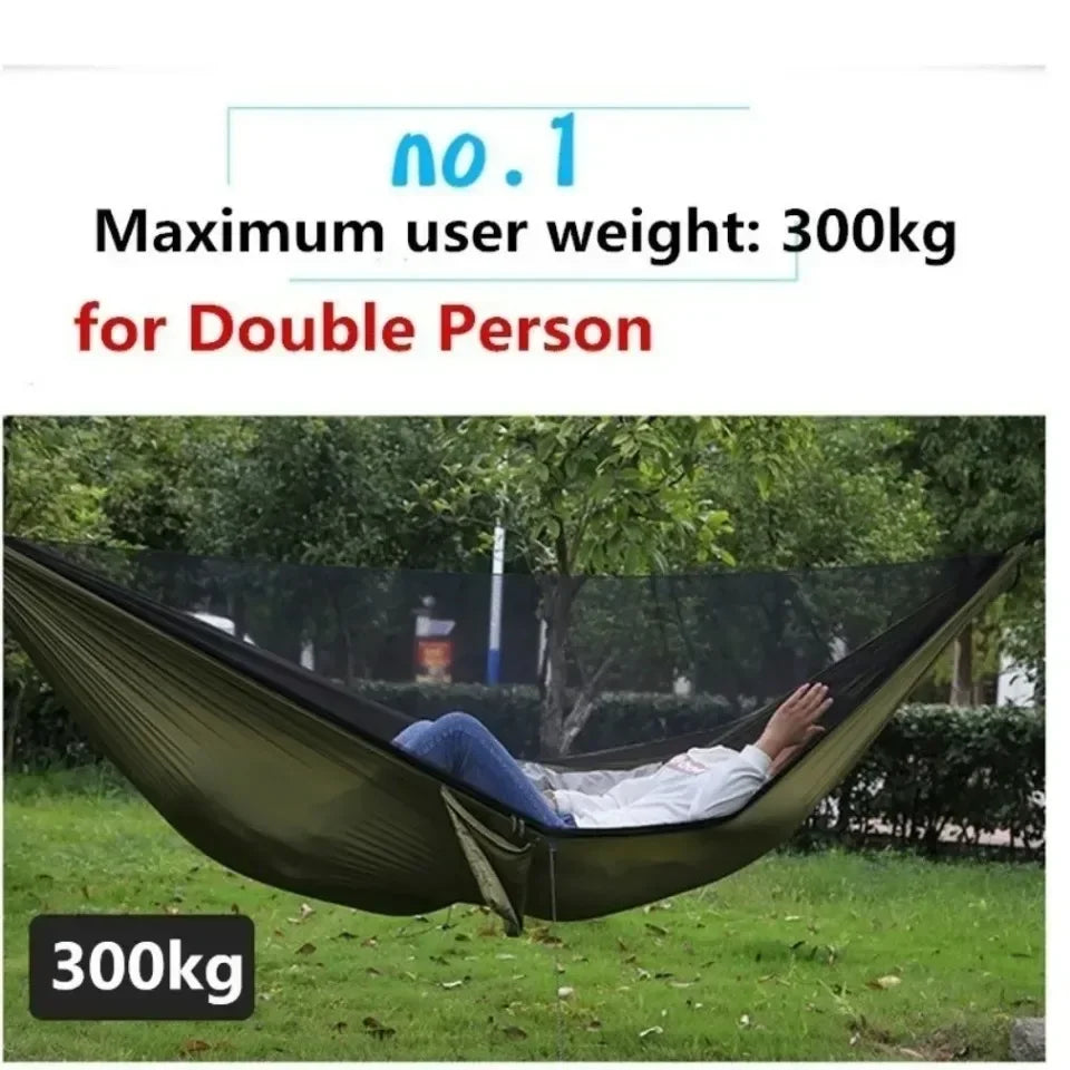 Camping Hammock and Portable Travel Outdoor Hanging Sleeping Hammock with Mosquito Net Single and Double Size Nylon Fabric