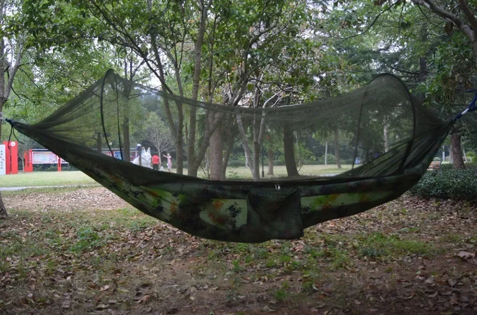 Camping Hammock and Portable Travel Outdoor Hanging Sleeping Hammock with Mosquito Net Single and Double Size Nylon Fabric