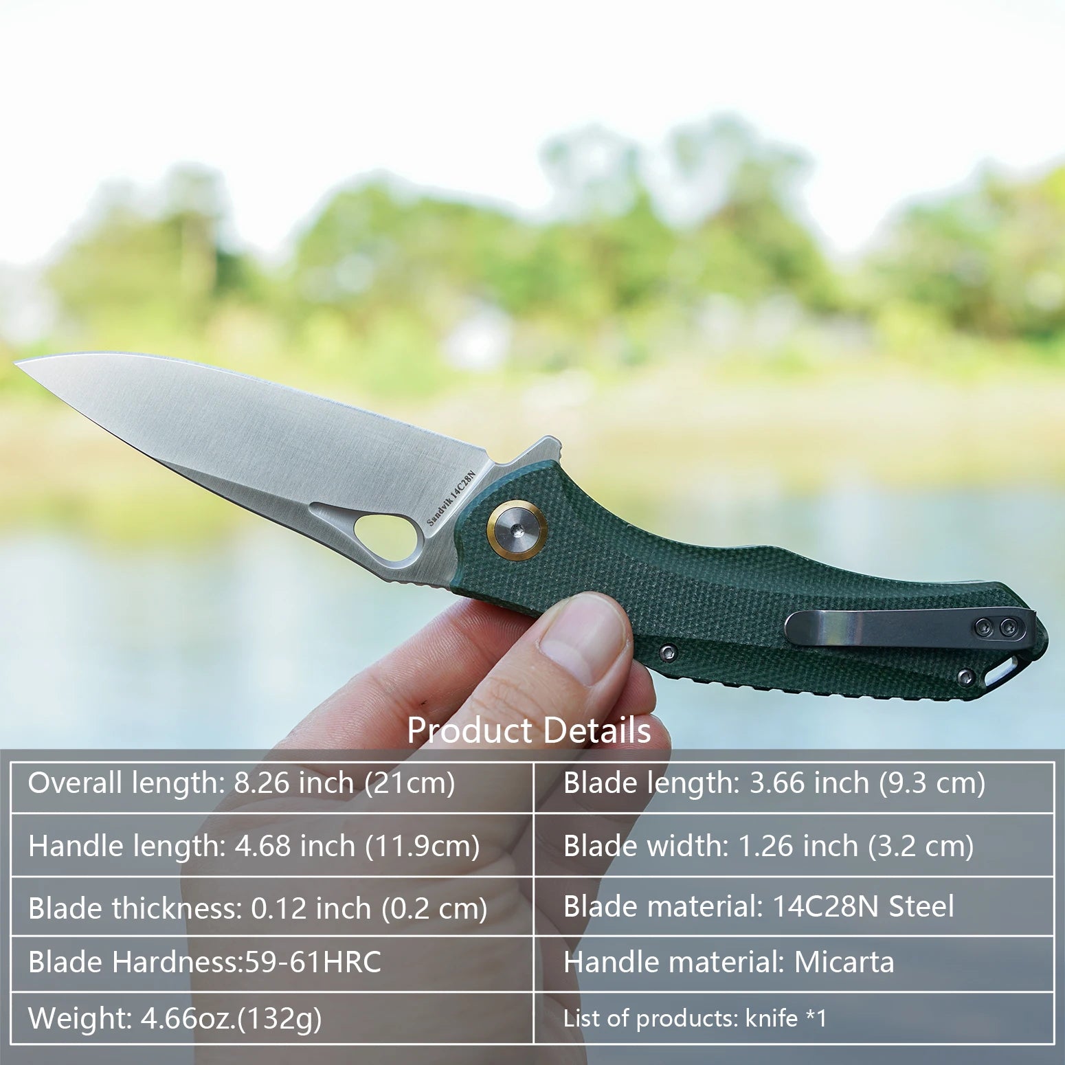 Practical Pocket knife made with14C28N Steel,Reversible Deep-carry Pocket Clip,Flipper. For Outdoor Camping and Gift, EDC Knife