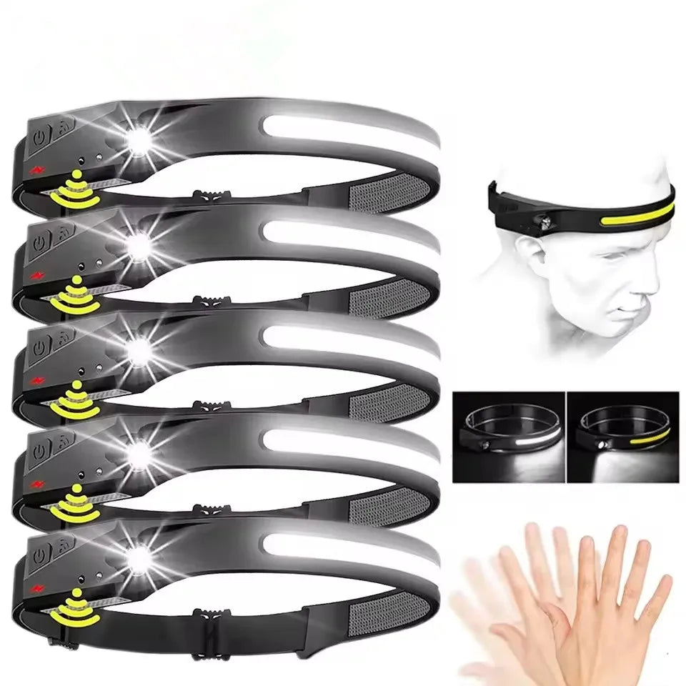230°Bright Beam Headlamp LED Sensor Head lamp Built-in Battery USB Rechargeable Head Flashlight Outdoor Camping Fishing Headligh