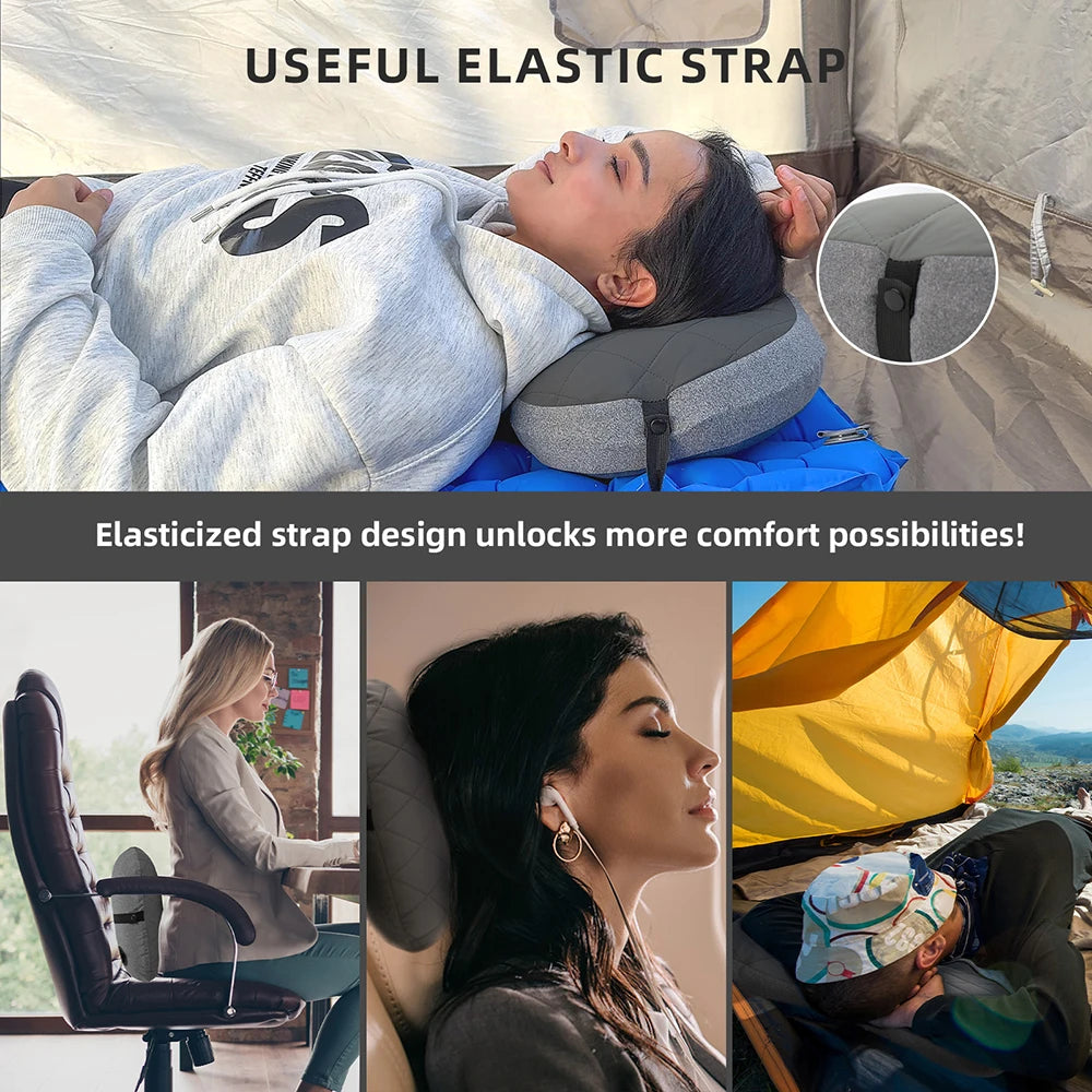Inflatable Camping Pillow with Removable Washable Cover,Travel Pillow for Neck Support,Hiking,Backpacking,Office,Airplane,Car