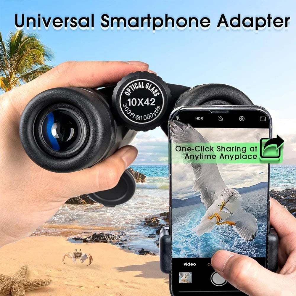 10X42 HD Binoculars For Adults BAK4 FMC Lens Waterproof Fogproof Compact Binoculars For Bird Watching Hunting Hiking Sports