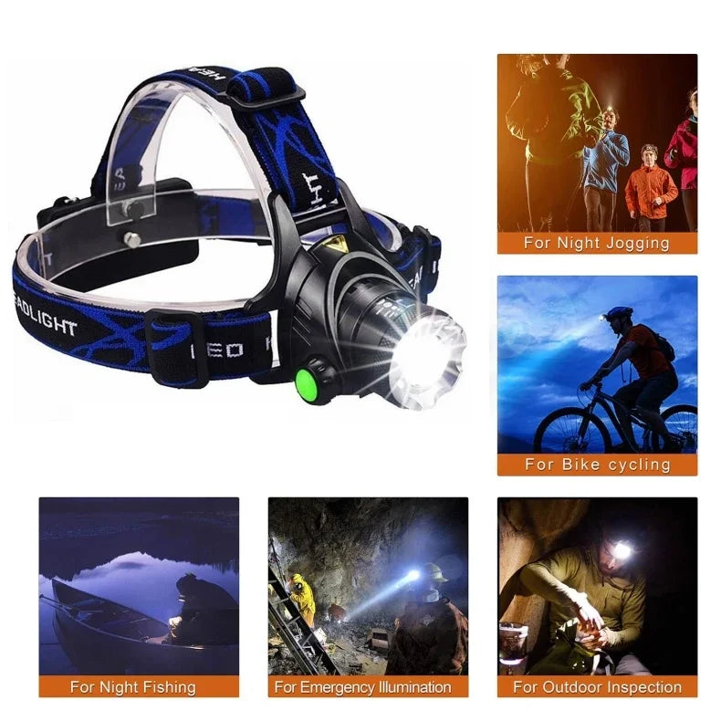 Powerful LED Headlamp Rechargeable Telescopic Zoomable Headlight Outdoor Waterproof Work Head Lamp High Lumen Head Torch