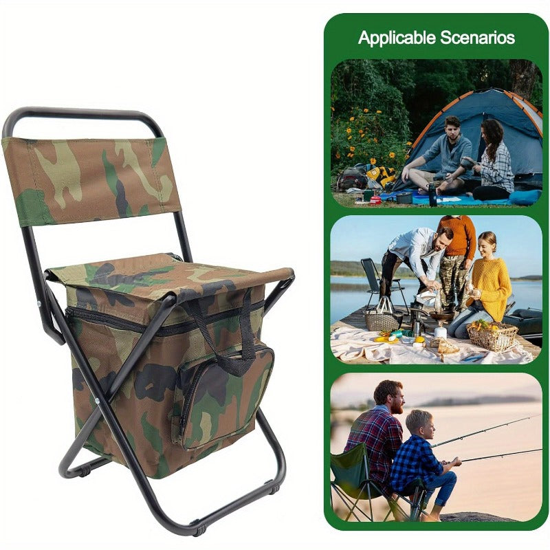 1PC Foldable Camping Chair with Cooler Bag Light Weight Fishing Chair Compact Folding Stool Seat