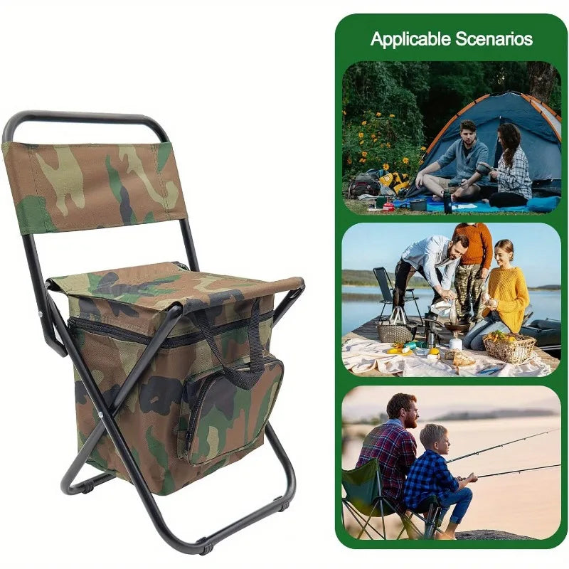 1PC Foldable Camping Chair with Cooler Bag Light Weight Fishing Chair Compact Folding Stool Seat