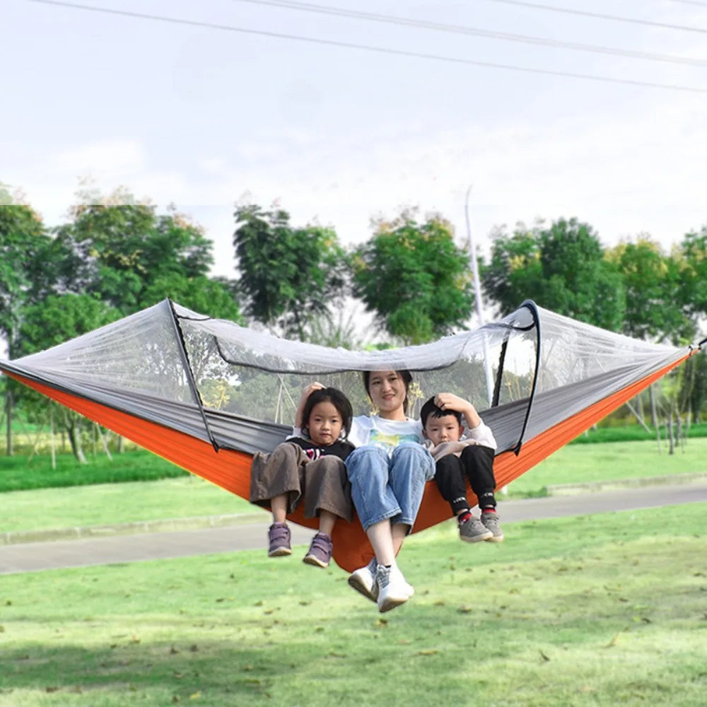 Camping Hammock and Portable Travel Outdoor Hanging Sleeping Hammock with Mosquito Net Single and Double Size Nylon Fabric