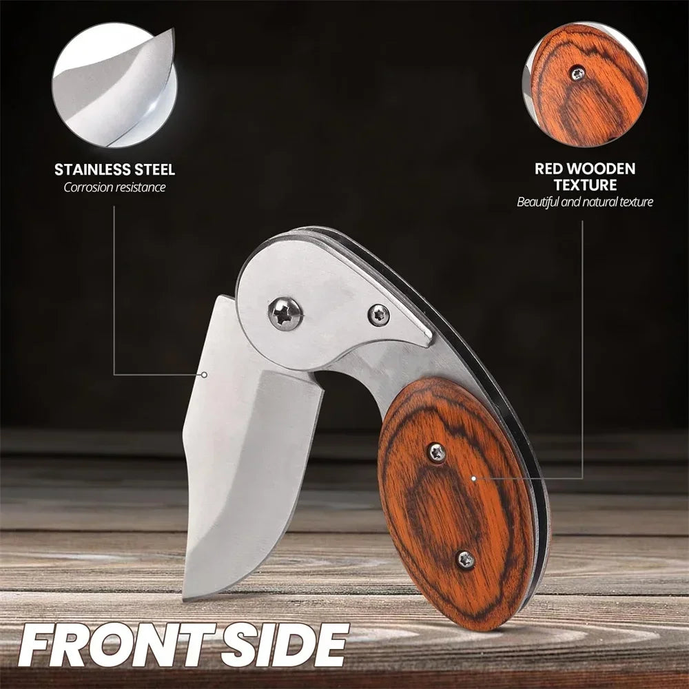 Portable Mini Folding Pocket Knife Wooden Handle Knives Outdoor Hunting Tactical EDC Survival Self Defense EDC Tool With Clip