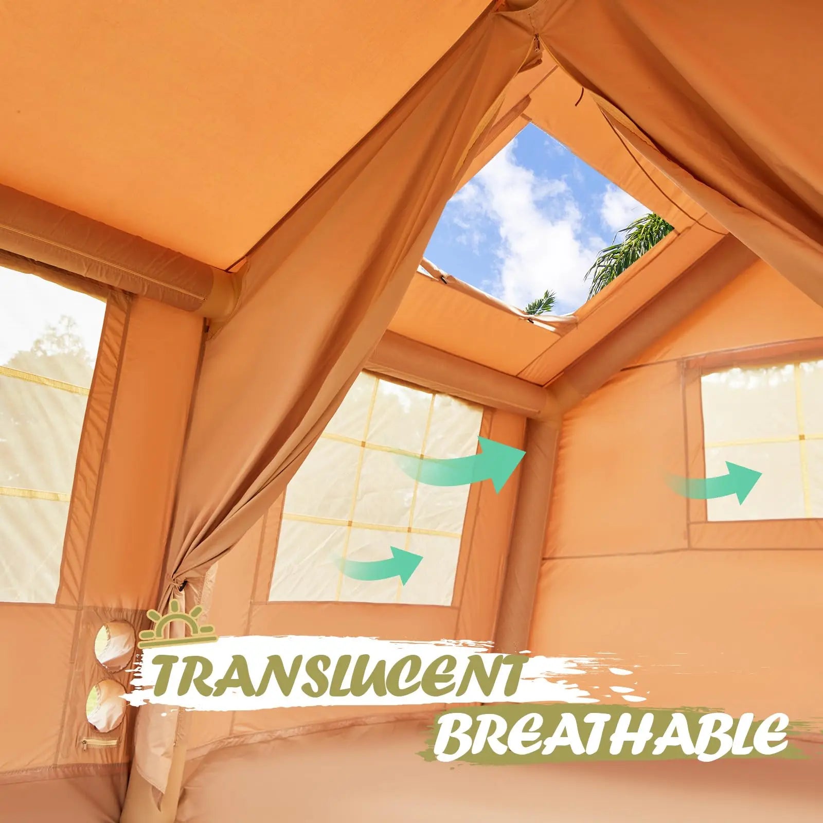 Inflatable Tent for Camping 10-12 People Large Inflatable Tent, Easy Setup 136 sqfts Glamping Tent,4 Season Tents for Camping