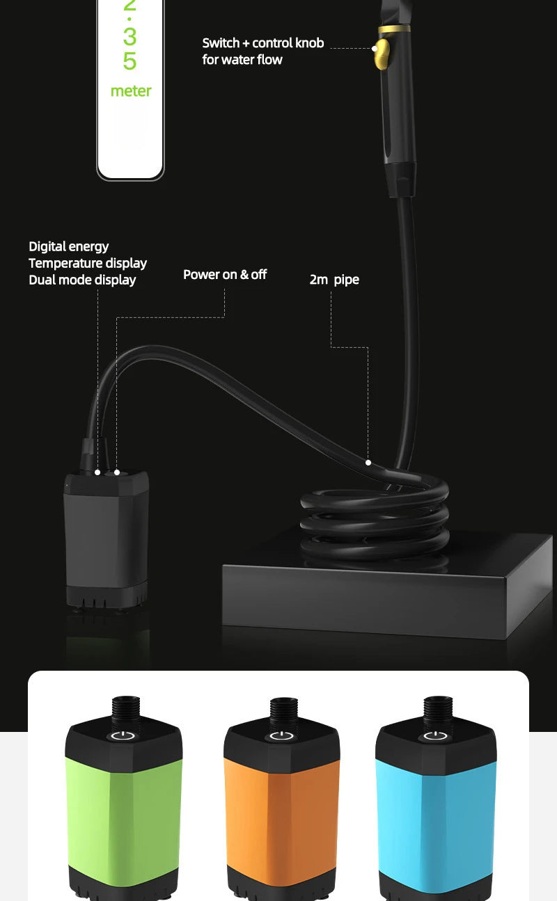 Portable Shower for Camping 6000mAh Rechargeable Camping Shower with Shower Head Intelligent LED Display Electric Shower Pump