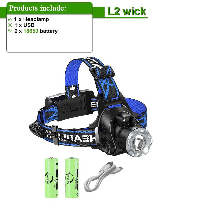 9000000LM 600W Ultra Powerful Headlamp Head Lantern Front Light 8000LM L2 Rechargeable Type C LED Head Flashlight For Fishing