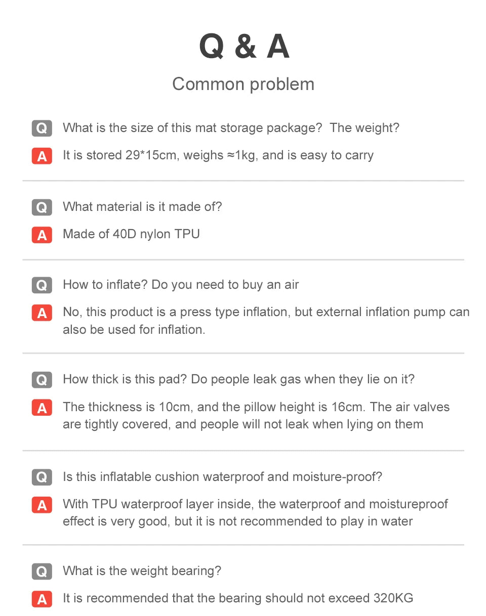 PACOONE 10Cm Thicken Sleeping Pad Ultralight Self-inflating Air Mattress Splicing Bed Beach Picnic Mat Camping Tent Air Cushion