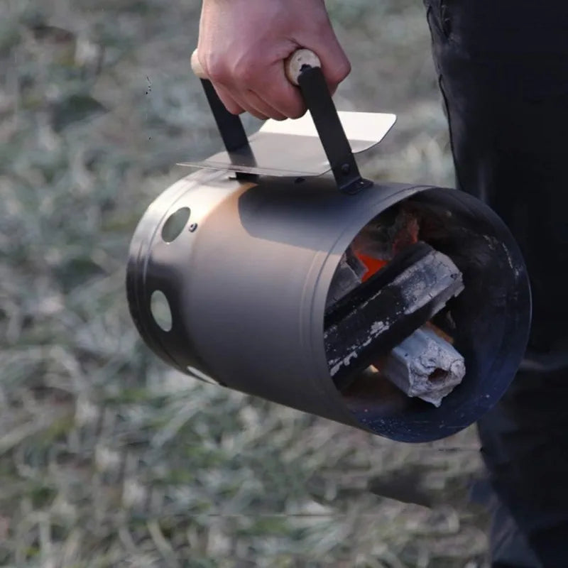 Barbecue Fire Starter Stainless Steel Barbecue Charcoal Burner Portable Handle Ignition Barrel Camping Picnic Cooking Stove Hood