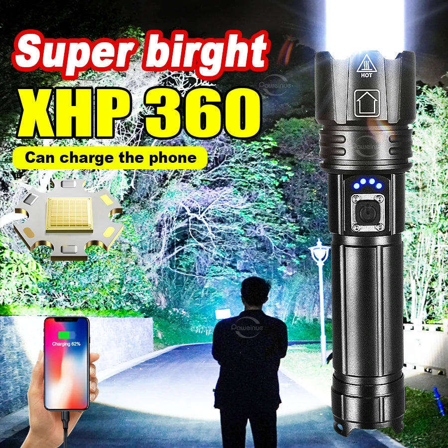 Powerful Flashlights Rechargeable LED Flash Lights Battery Display Hand Lantern Waterproof Lamps Outdoor Adventure Camping Torch