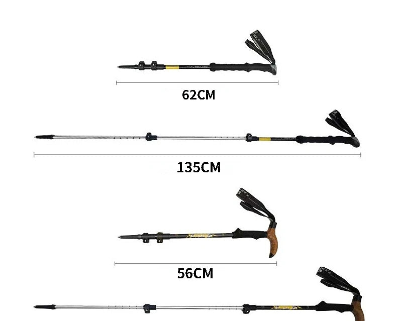 Outdoor Foldable Walking Stick Camping Portable Trekking Poles Adjustable Telescopic Alpenstock For Hiking Mountaineering